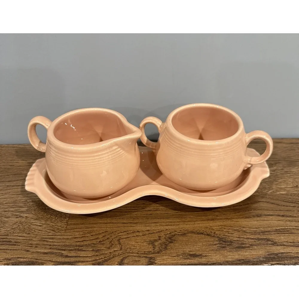 3 Piece Set- Vintage Fiestaware Sugar Creamer‎ Tray Set Apricot